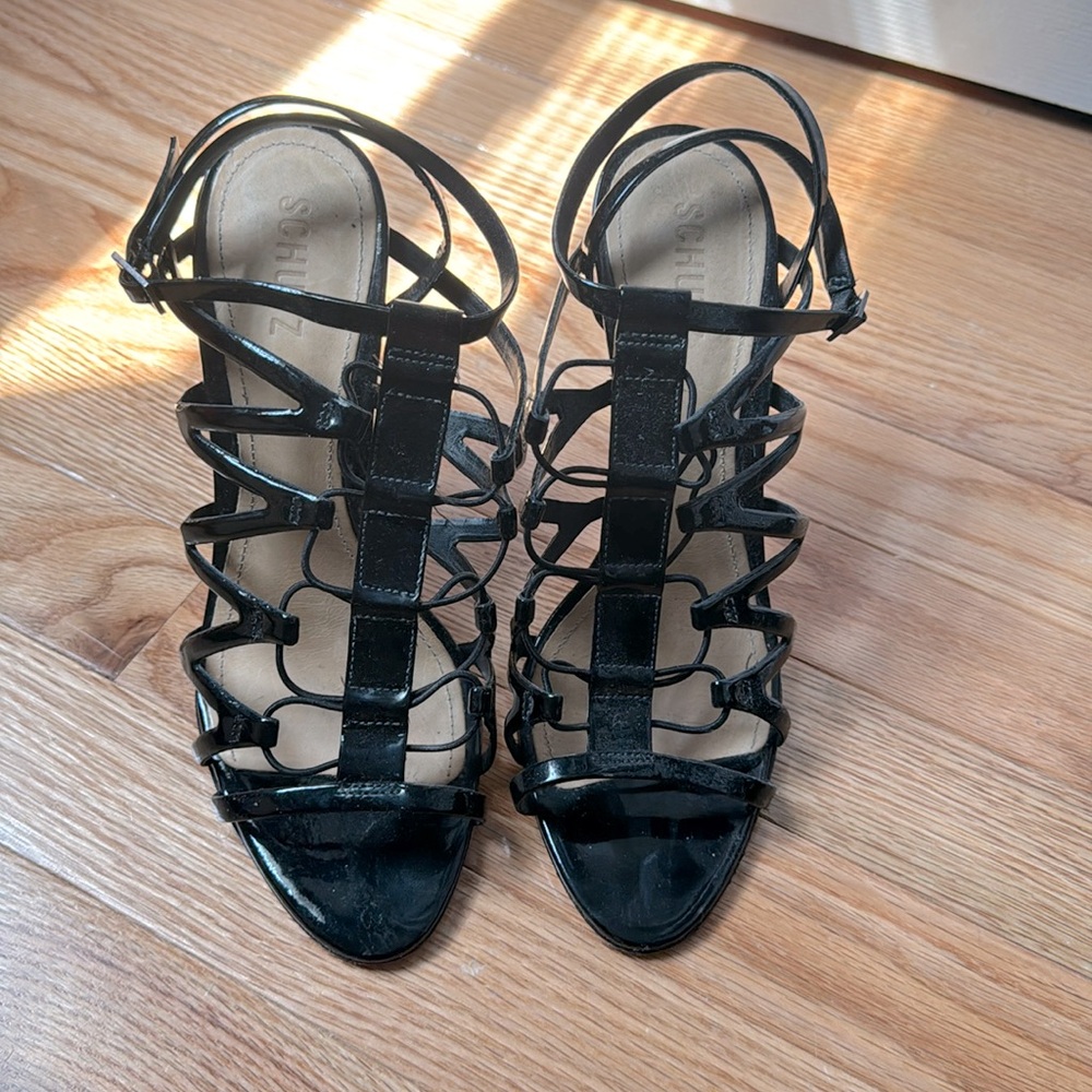 Schutz High Heel Patent Leather Sandal